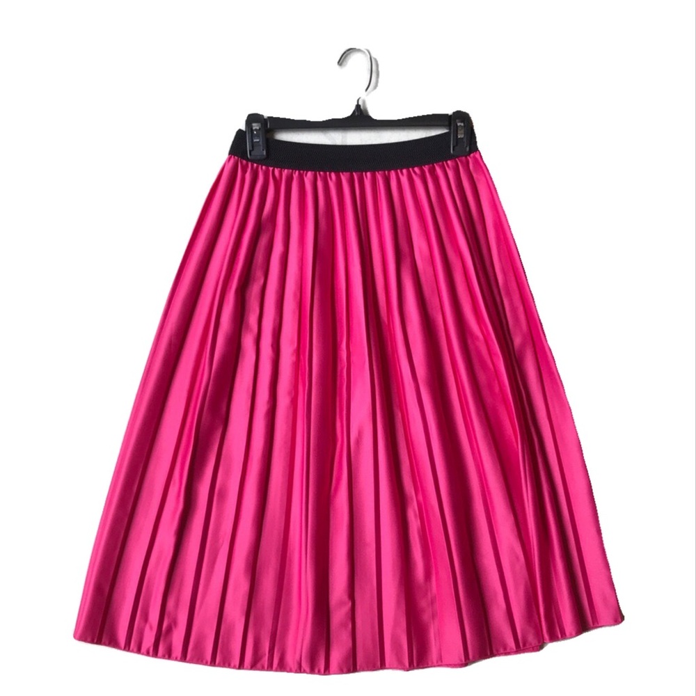 Hot Pink Fuchsia Satin Midi Skirt - S